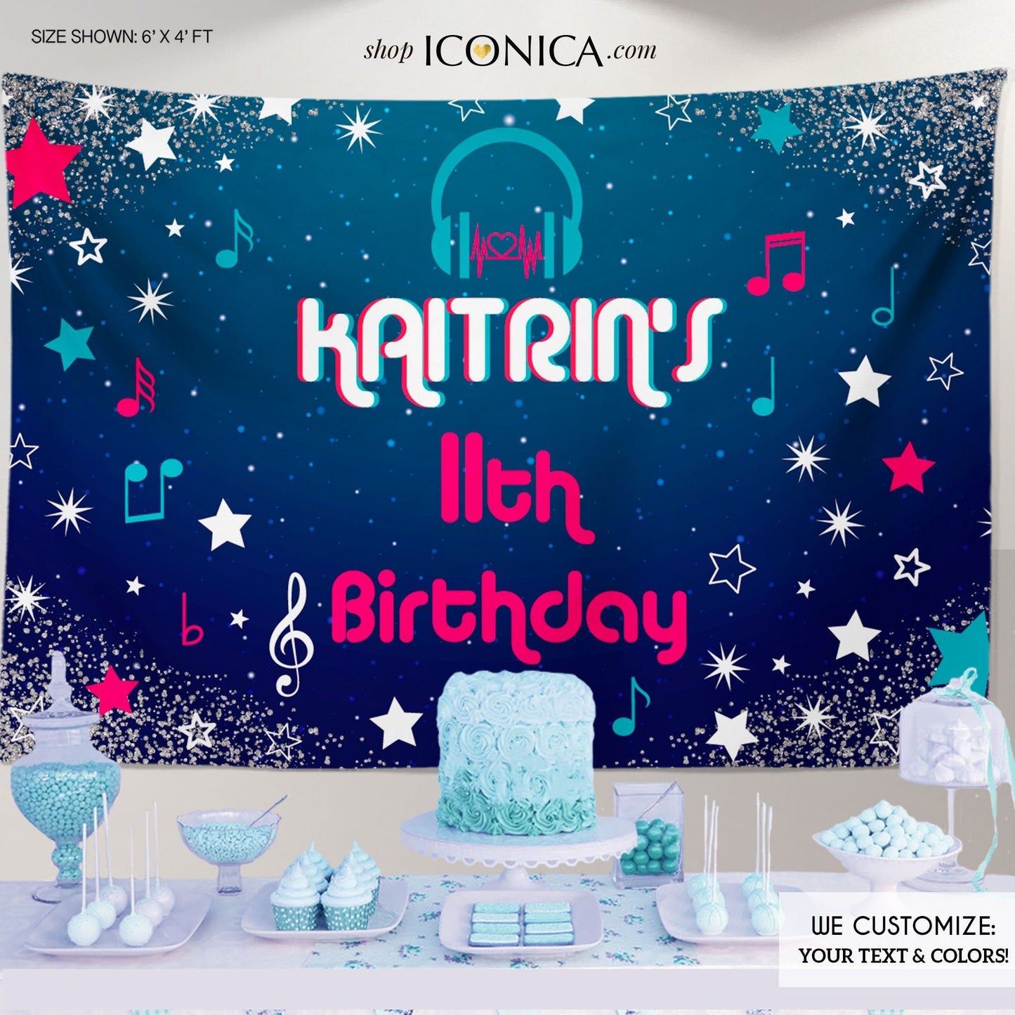 Music Birthday Backdrop for Girls, Teen Dance Party Banner