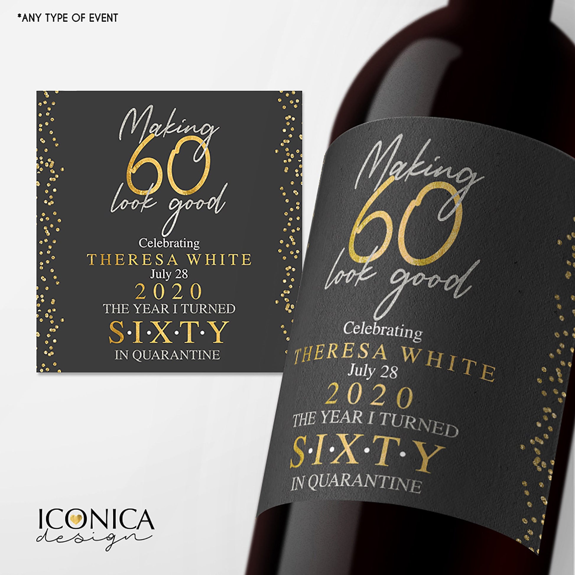 Personalized 50th Birthday Wine Label, Milestone Celebration