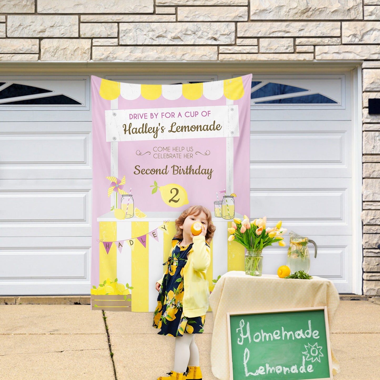 Pink Lemonade Stand Backdrop, Personalized Birthday Banner