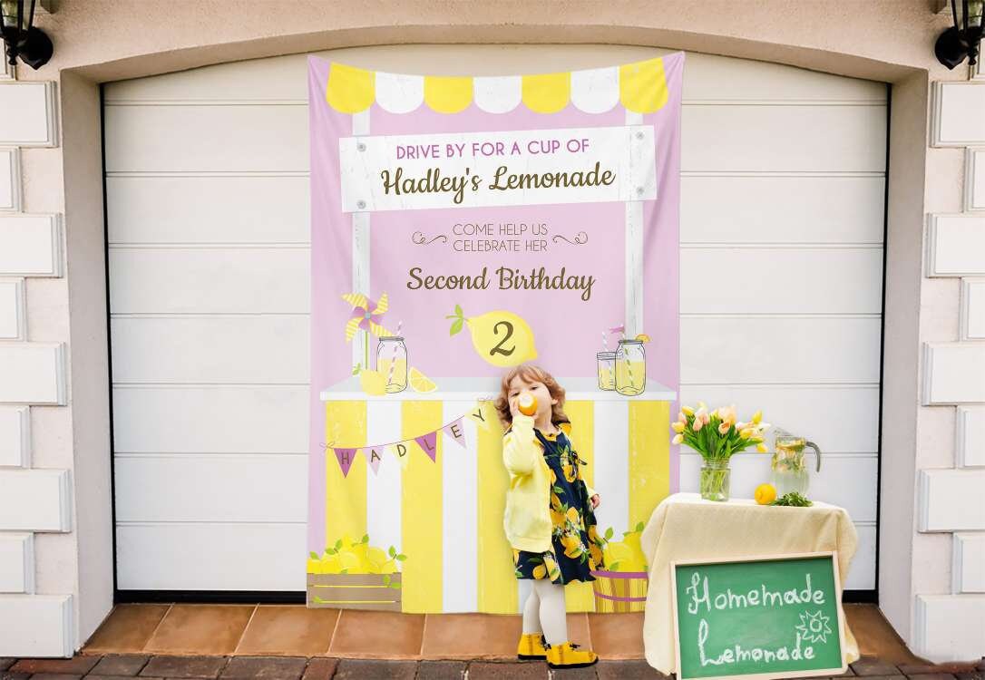 Pink Lemonade Stand Backdrop, Personalized Birthday Banner