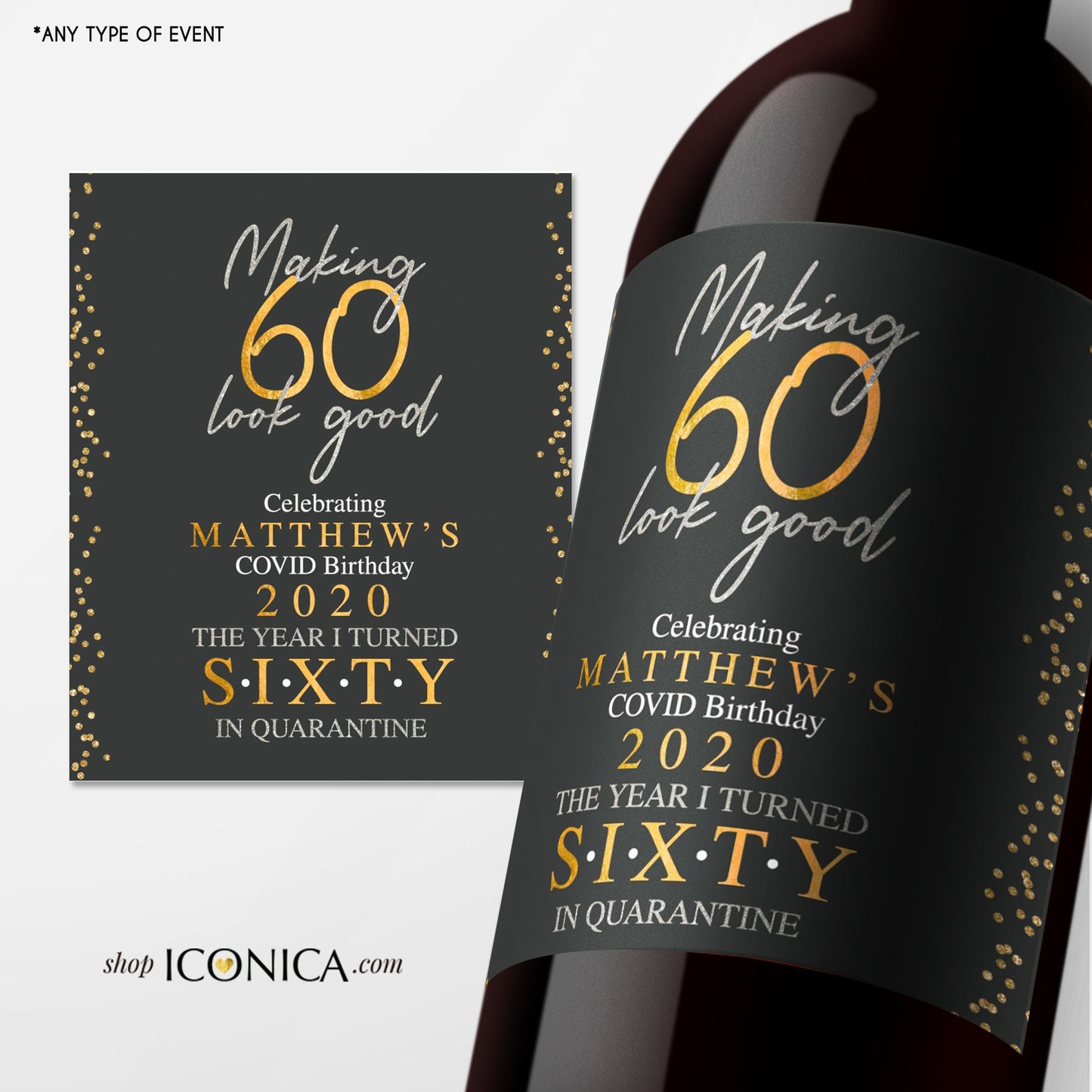 Personalized Vintage Anniversary Wine Label, Custom Beverage Labels