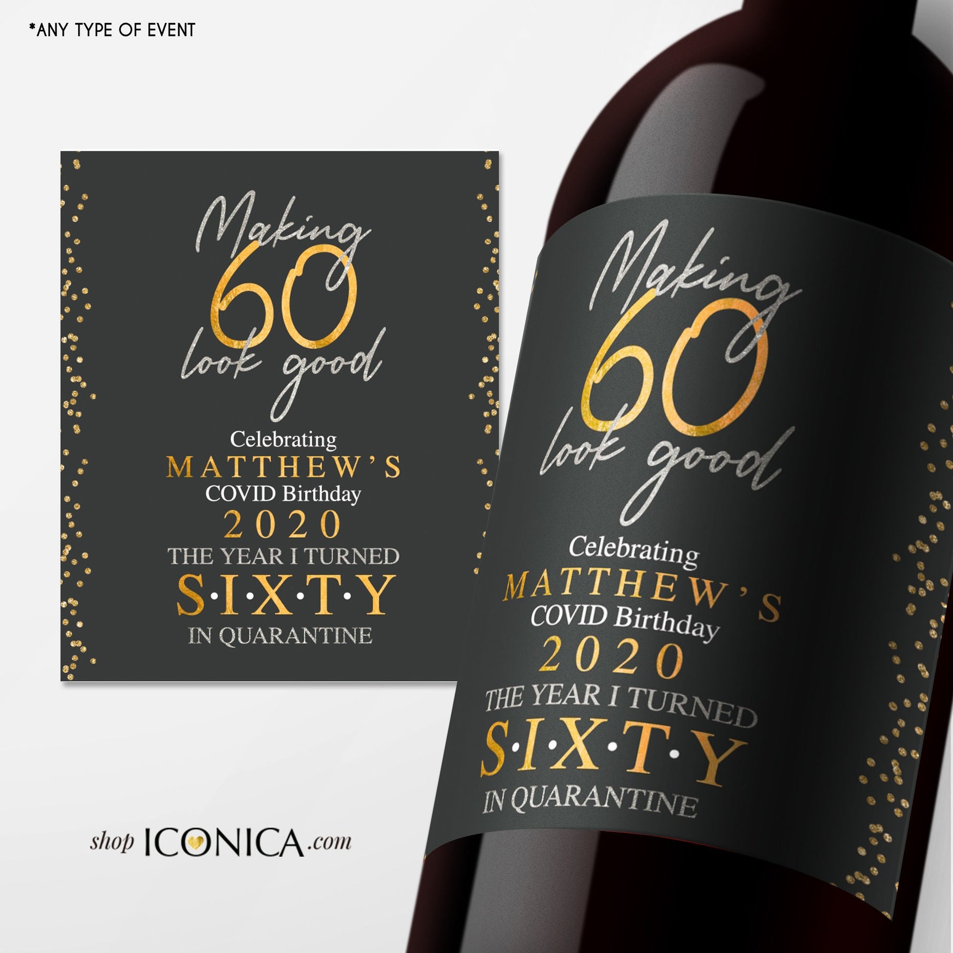 Personalized Vintage Anniversary Wine Label, Custom Beverage Labels