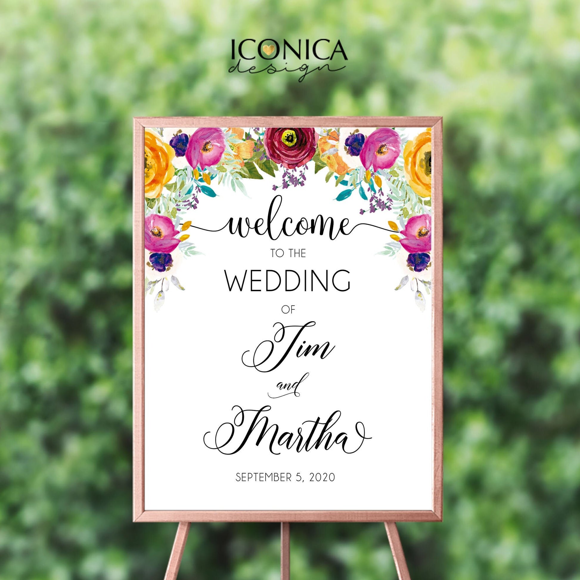 Floral Wedding Welcome Sign, Custom Event Sign