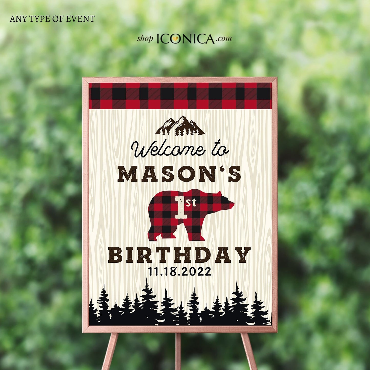 Personalized Lumberjack Baby Shower Welcome Sign, Buffalo Plaid Print