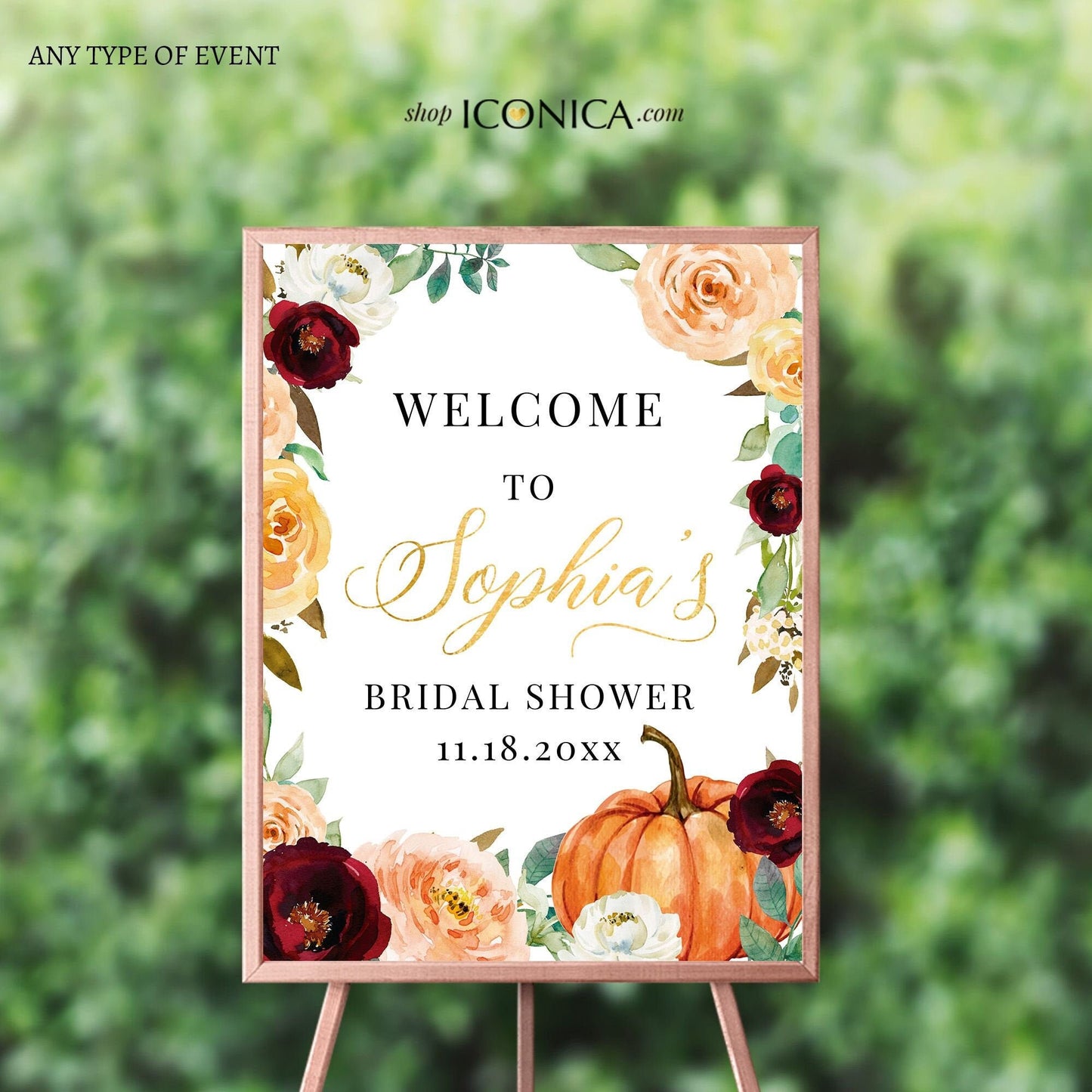 Fall Bridal Shower Welcome Sign, Printed Floral Decor