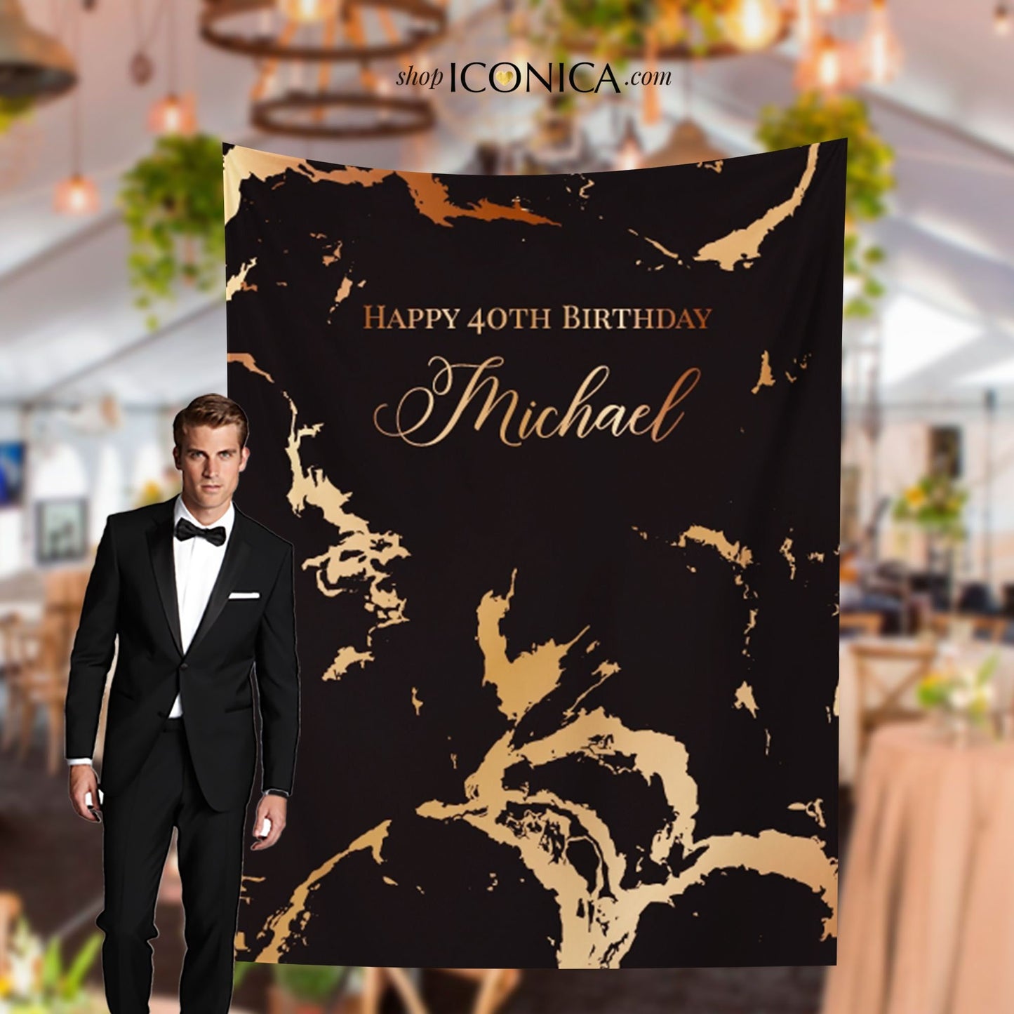 Black and Gold Marbled Menu Card, Printed Stationery (9.25 x 4)