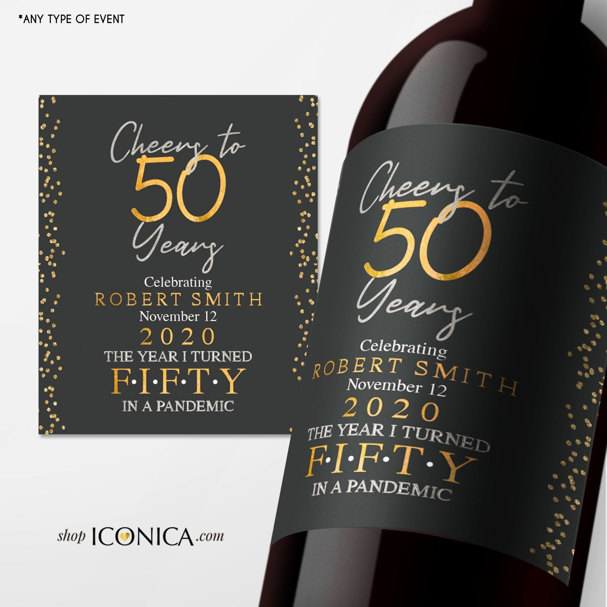 70th Birthday Wine Label, Personalized Milestone Champagne or Beer Label