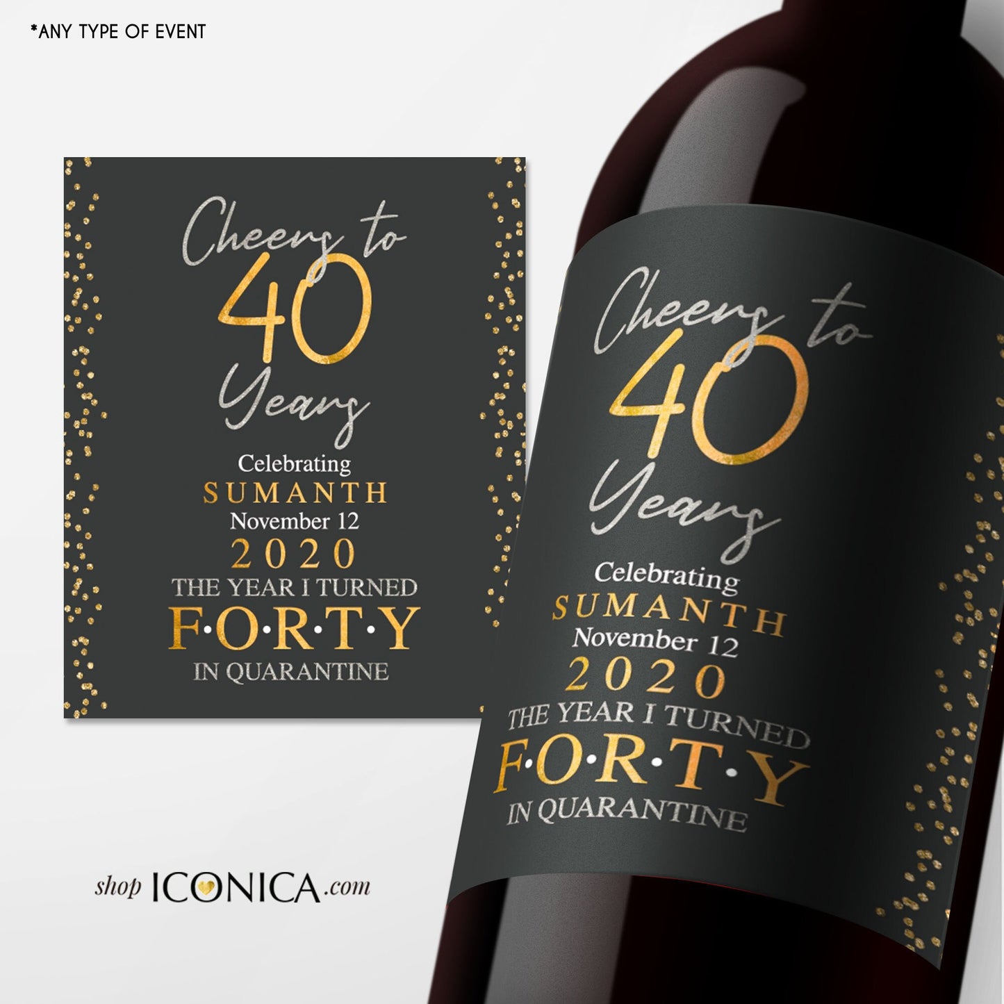 70th Birthday Wine Label, Personalized Milestone Champagne or Beer Label