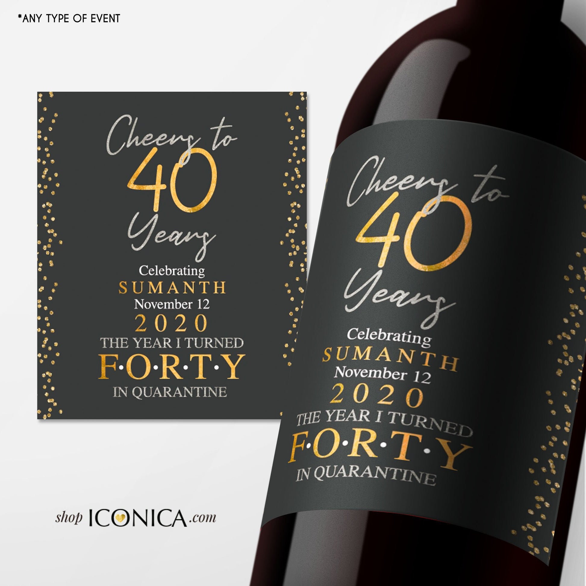70th Birthday Wine Label, Personalized Milestone Champagne or Beer Label
