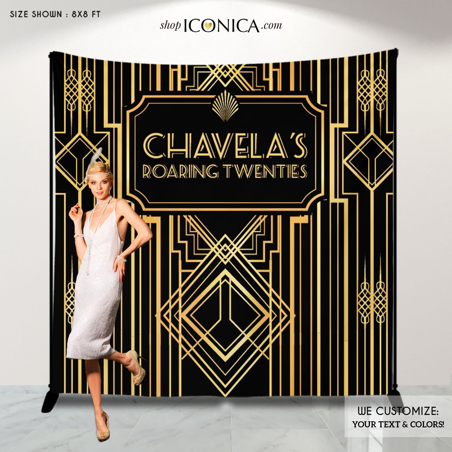 Personalized Art Deco Backdrop, Roaring 20s Party Banner