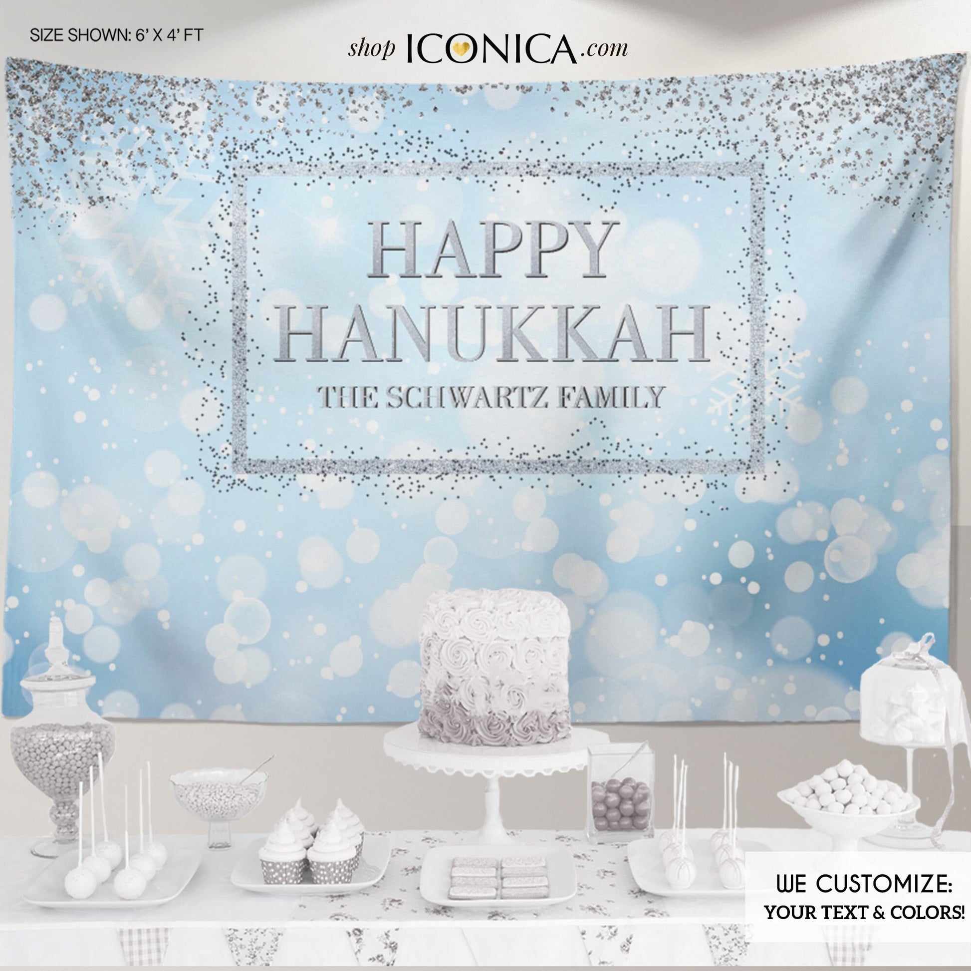 Hanukkah Photo Booth Backdrop, Blue Bokeh Design