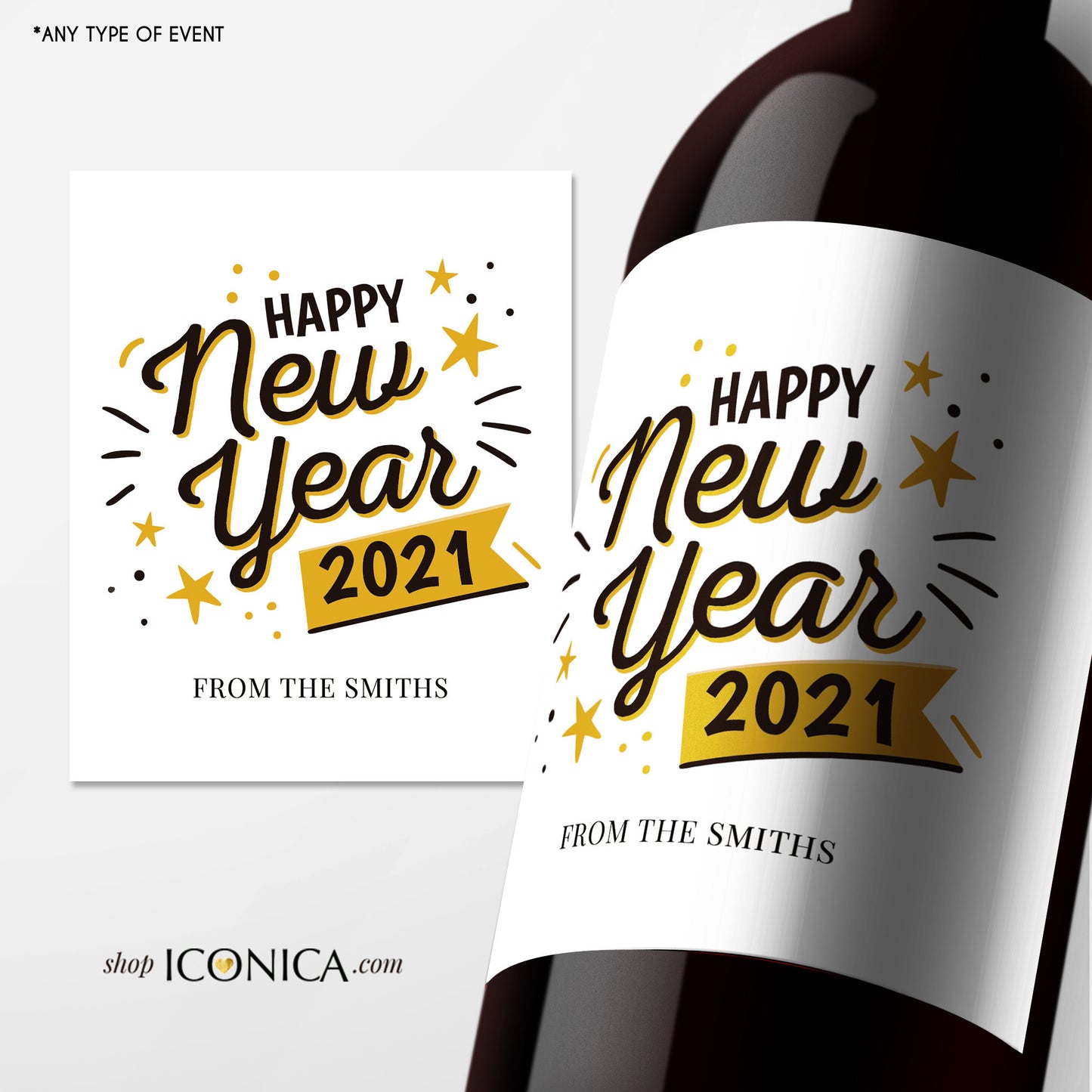 Personalized New Year Wine Labels | Holiday Party Champagne Labels