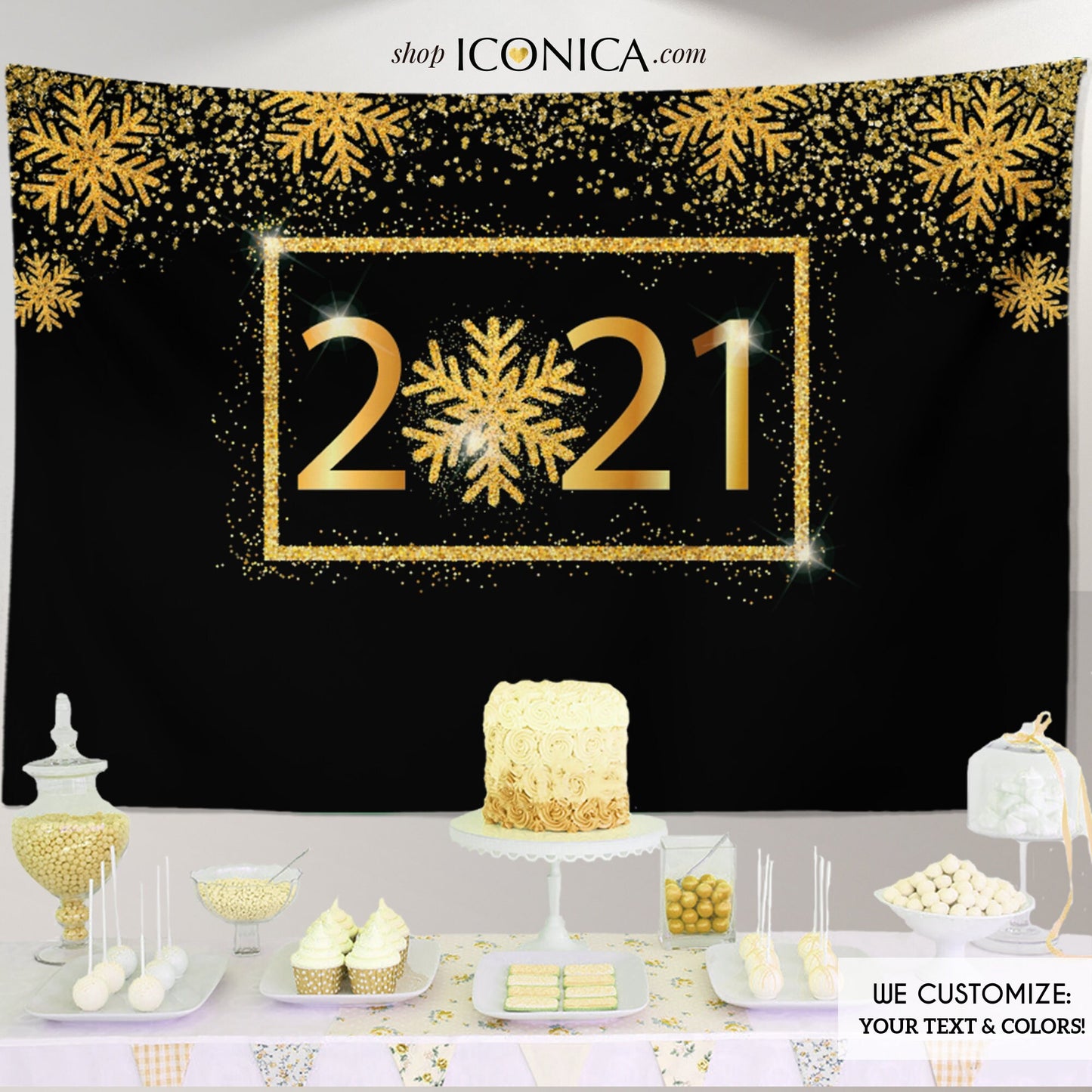 New Year's Eve Photo Booth Backdrop, Gold Glitter, NYE Party