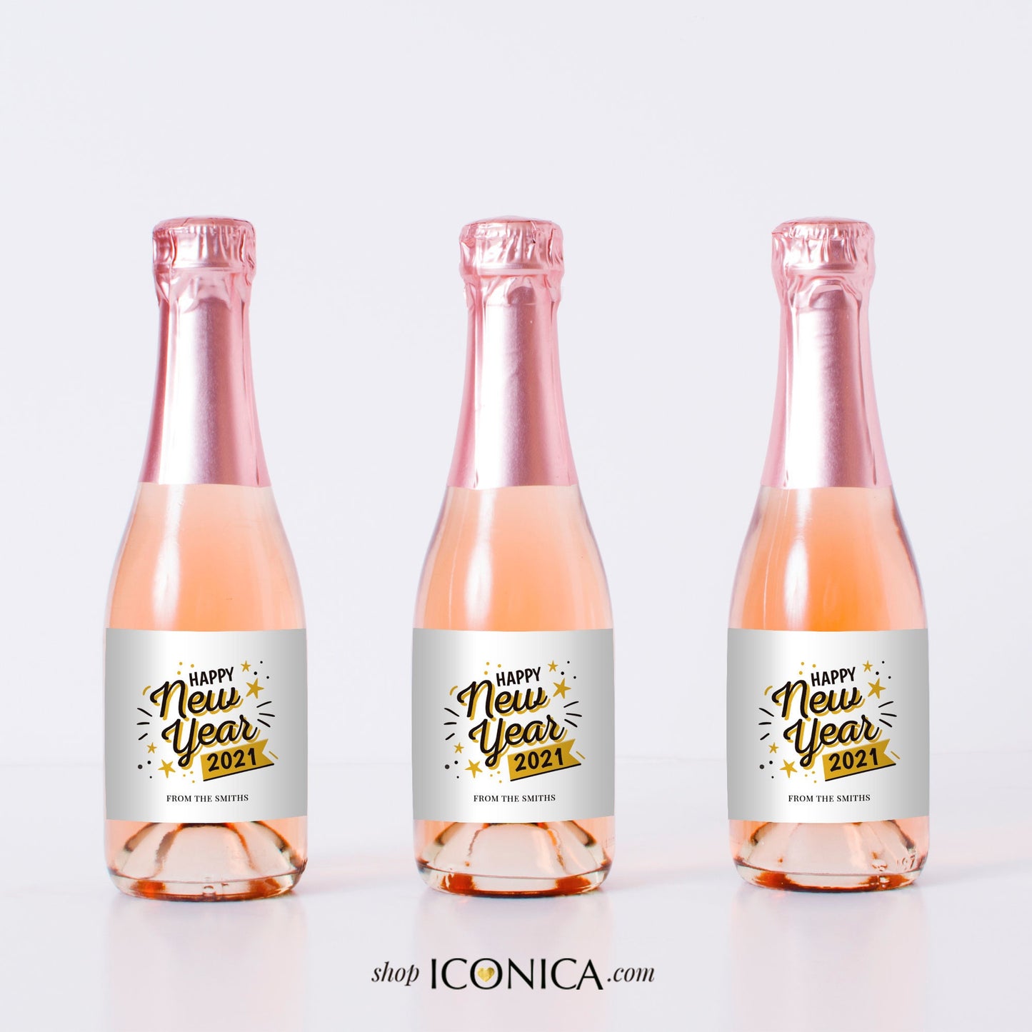 10 New Year Eve Mini Champagne Labels Personalized | New years eve decorations 2021 | Any text | New Year Champagne labels