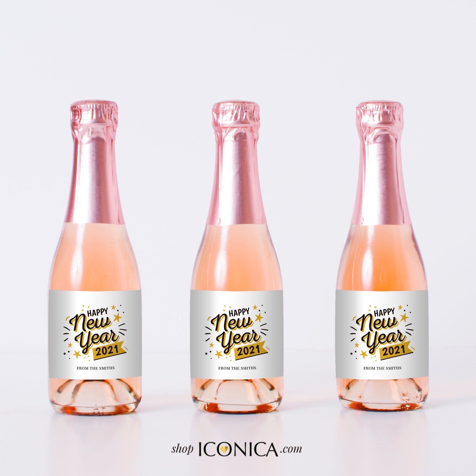 10 New Year Eve Mini Champagne Labels Personalized | New years eve decorations 2021 | Any text | New Year Champagne labels