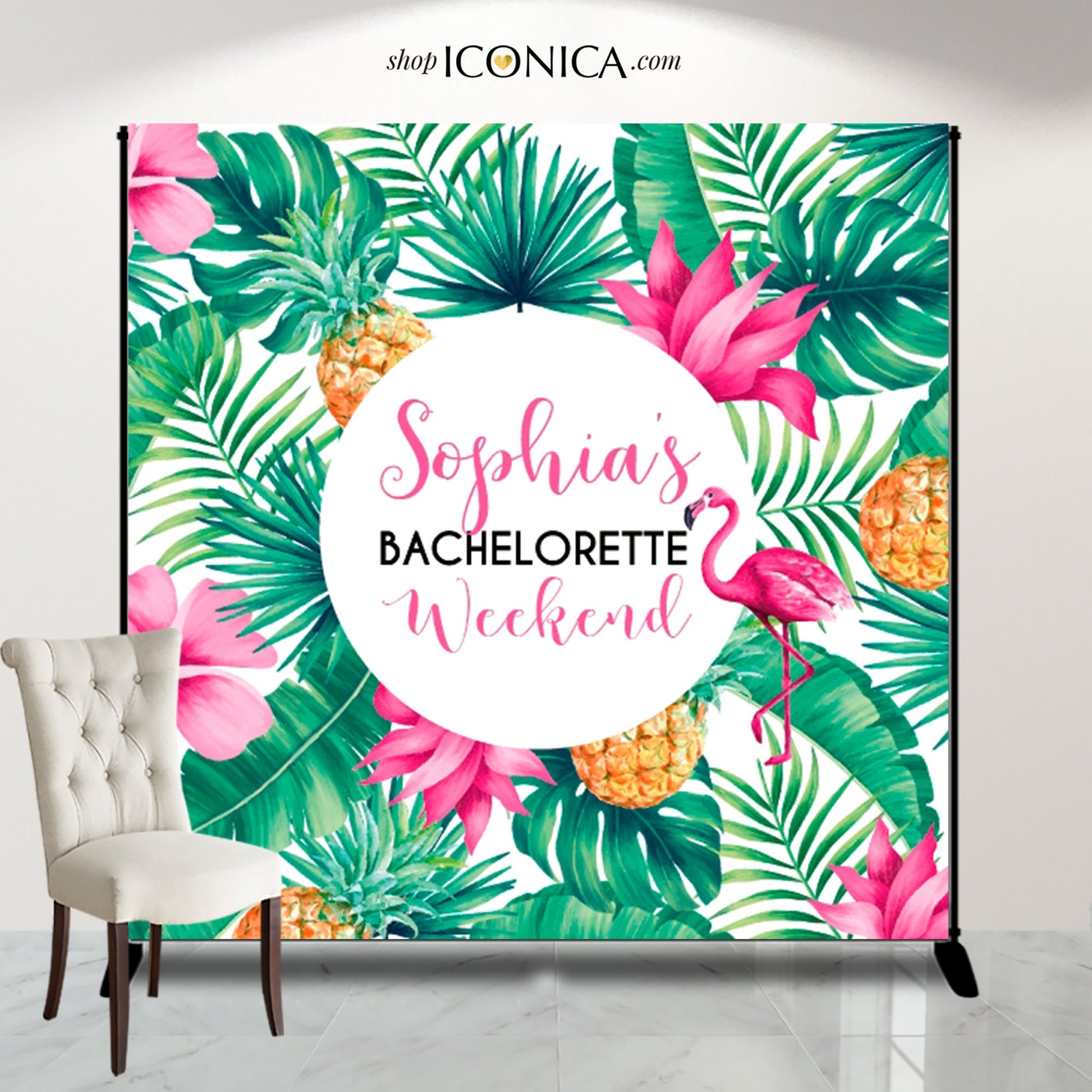 Personalized Luau Bachelorette Backdrop, Tropical Flamingo Party Decor