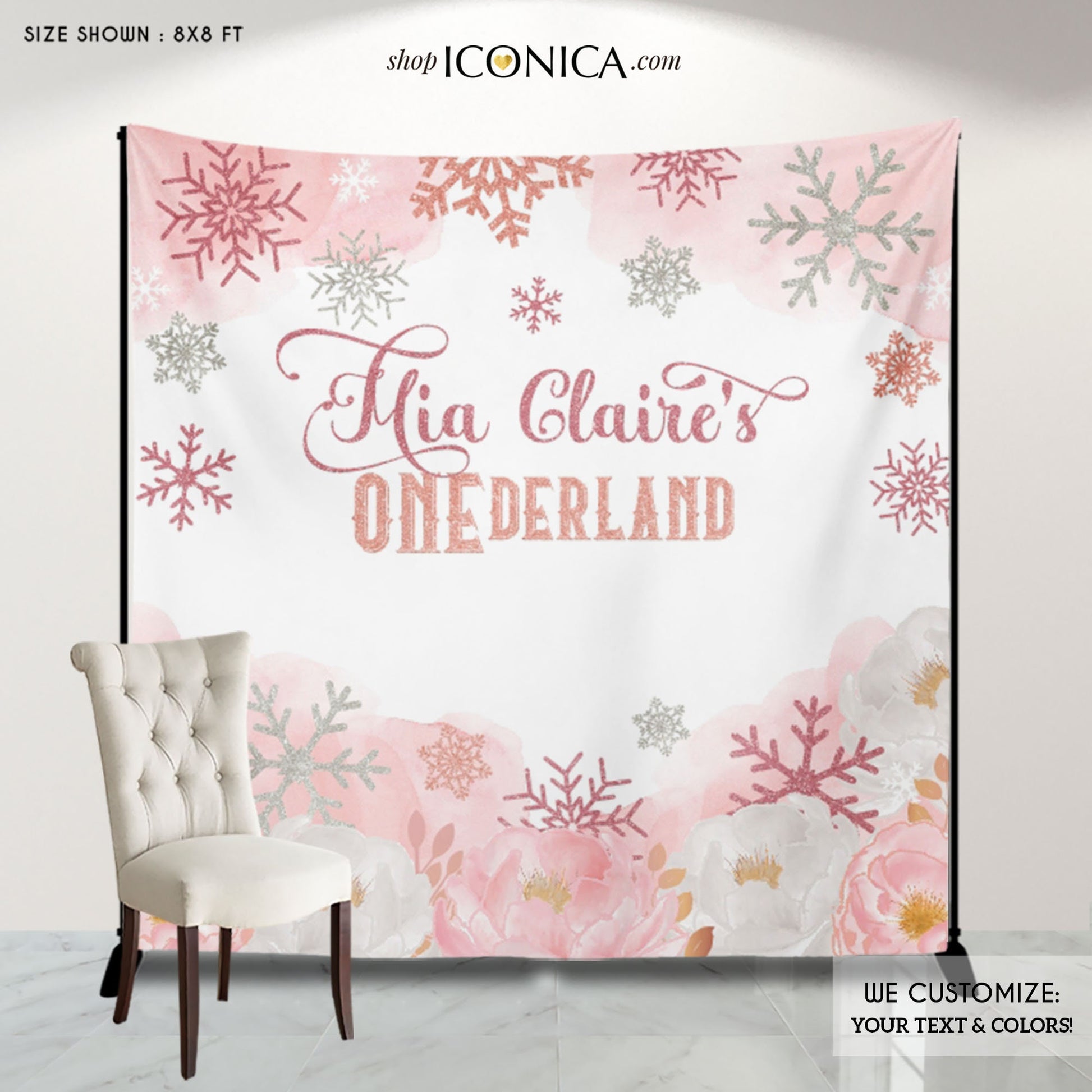 Winter ONEderland Birthday Backdrop | Pink & Silver (Digital File)
