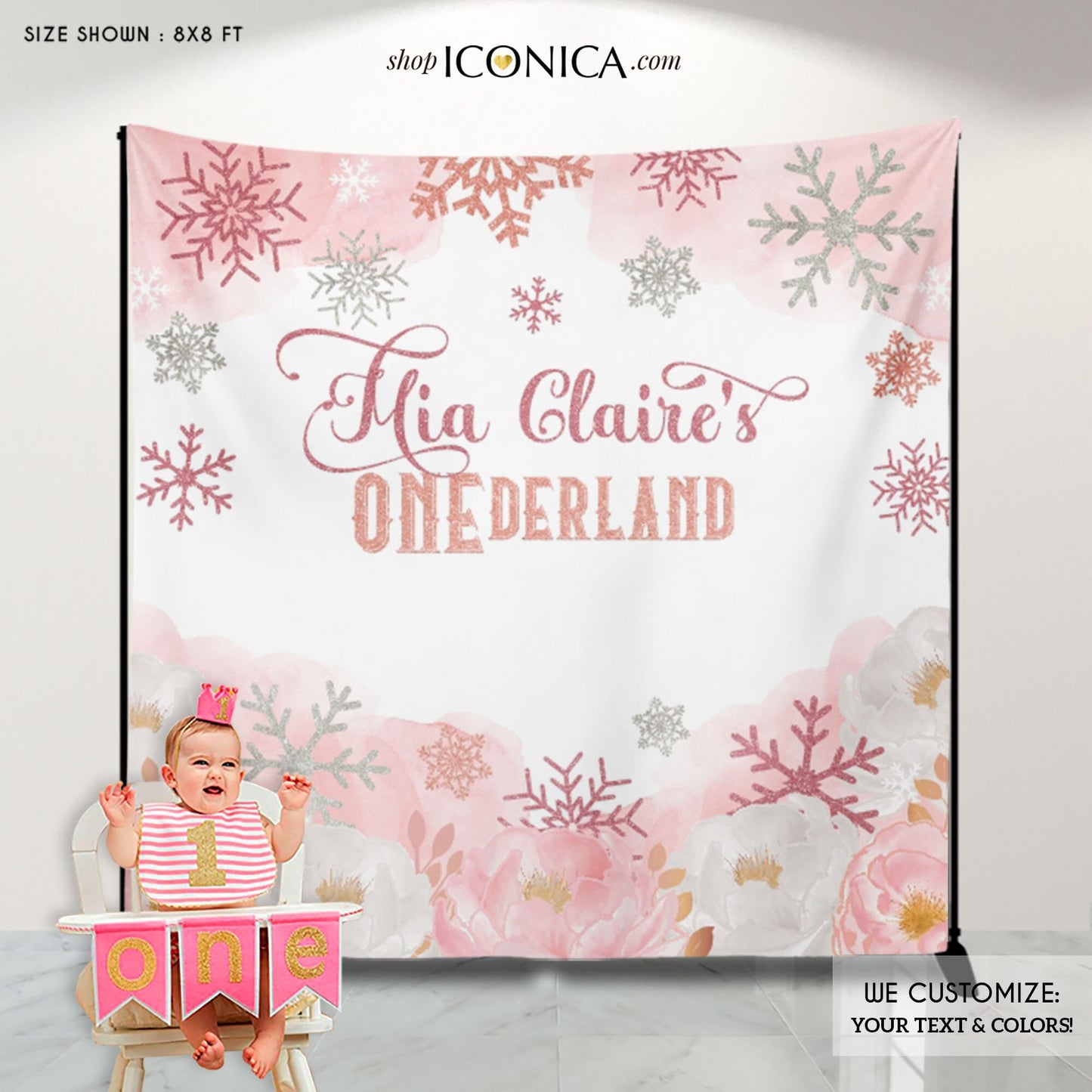 Winter ONEderland Birthday Backdrop | Pink & Silver (Digital File)
