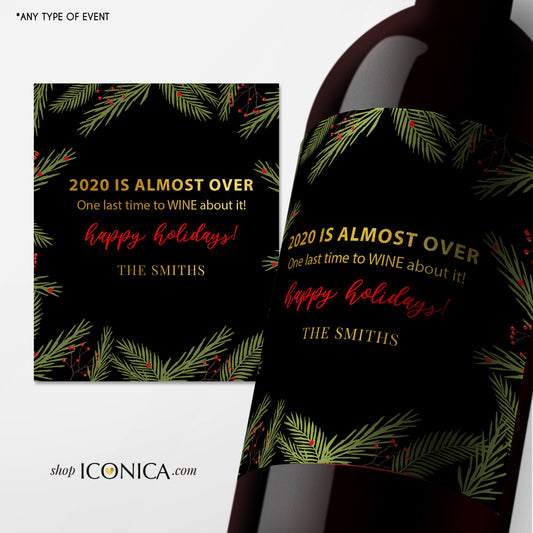 Personalized Christmas Wine Labels | Holiday Party Champagne Bottle Wrappers