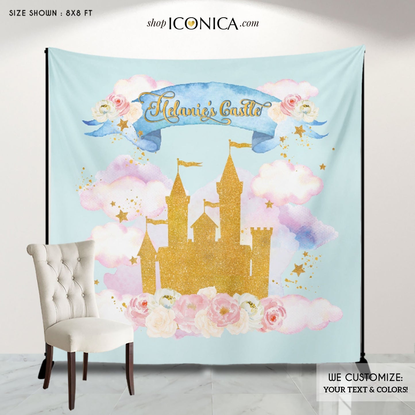 Personalized Princess Castle Backdrop | Birthday Party Decoration