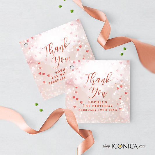 Personalized Valentine's Day Favor Tags | 1st Birthday Thank You (Printed or DIY)