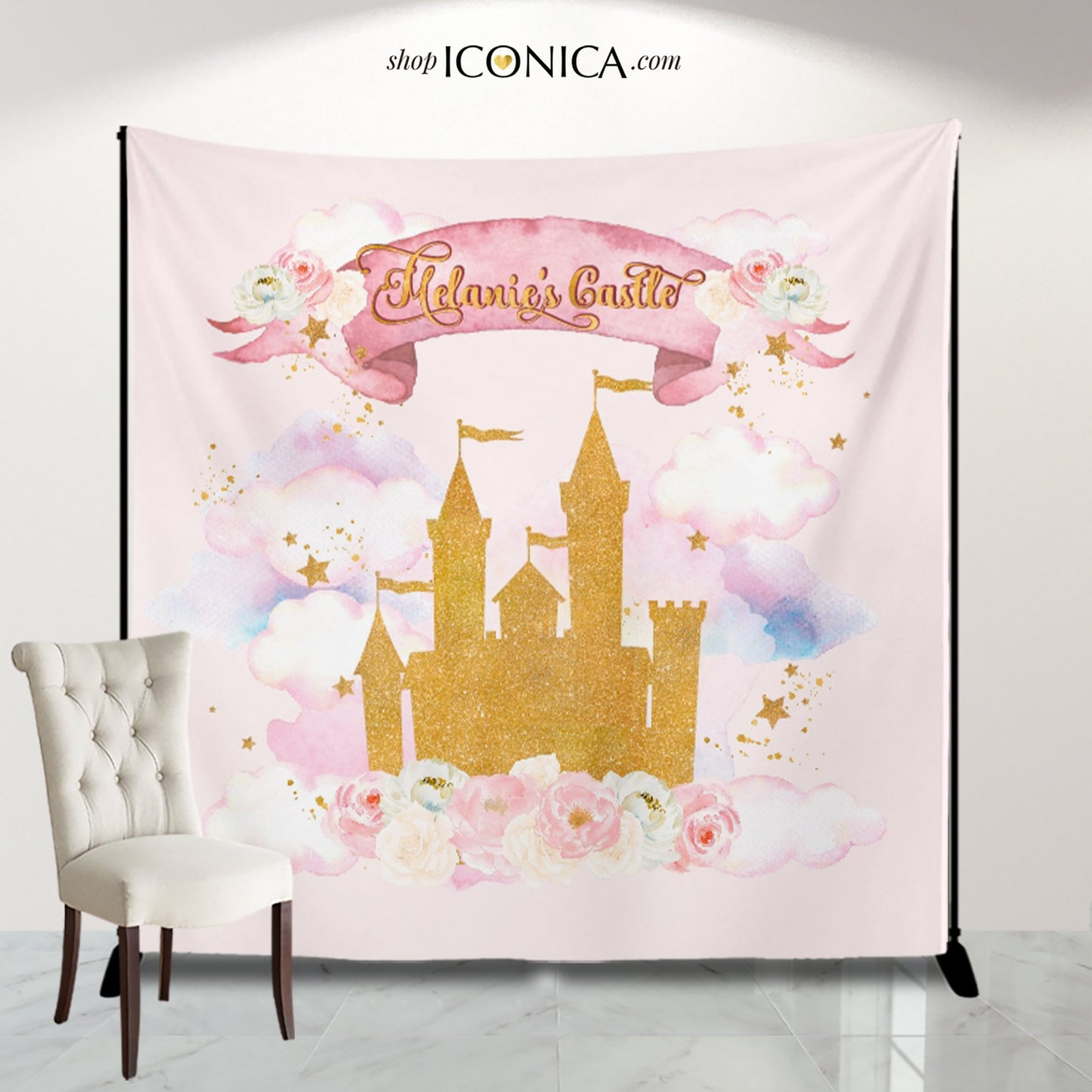 Personalized Princess Castle Backdrop | Birthday Party Decoration