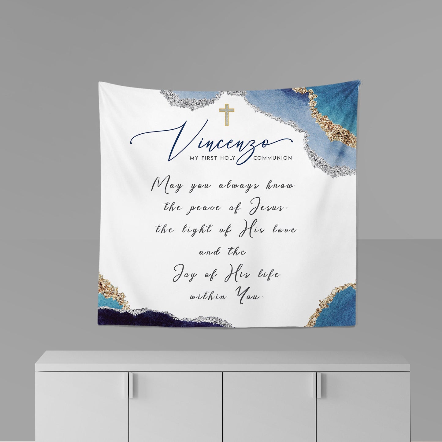 Personalized First Communion Welcome Sign | Navy Blue Geode Decor