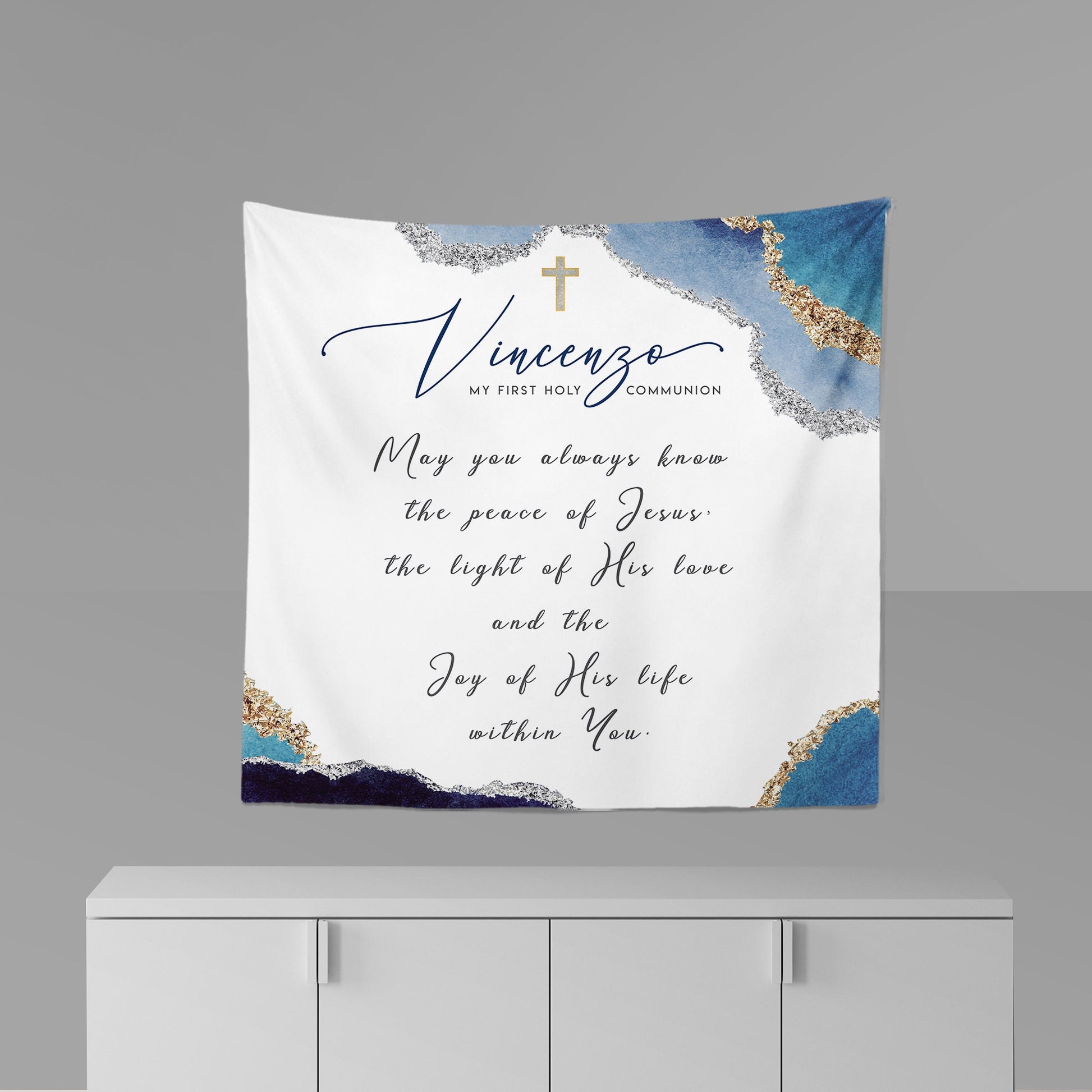 Personalized First Communion Welcome Sign | Navy Blue Geode Decor
