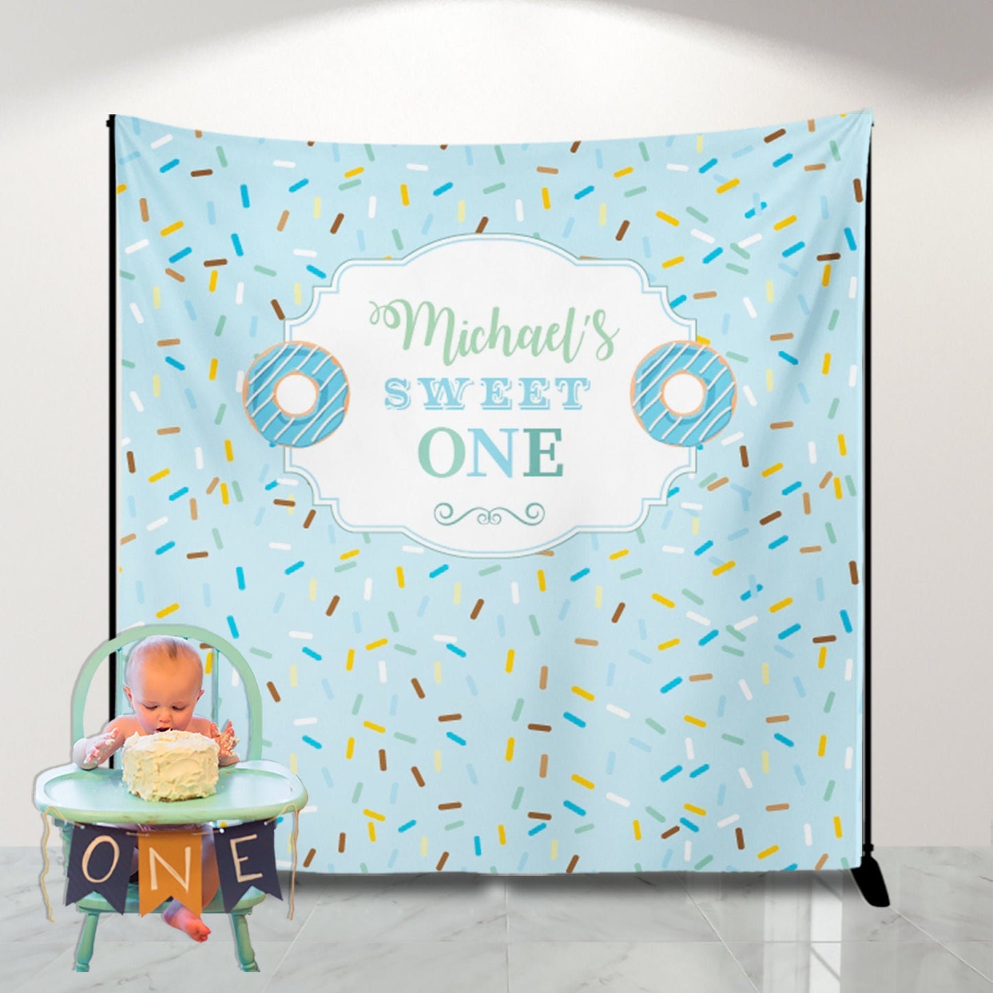 Donut Sprinkles Birthday Backdrop | Sweet ONE, Photo Booth (Printed or Printable File)