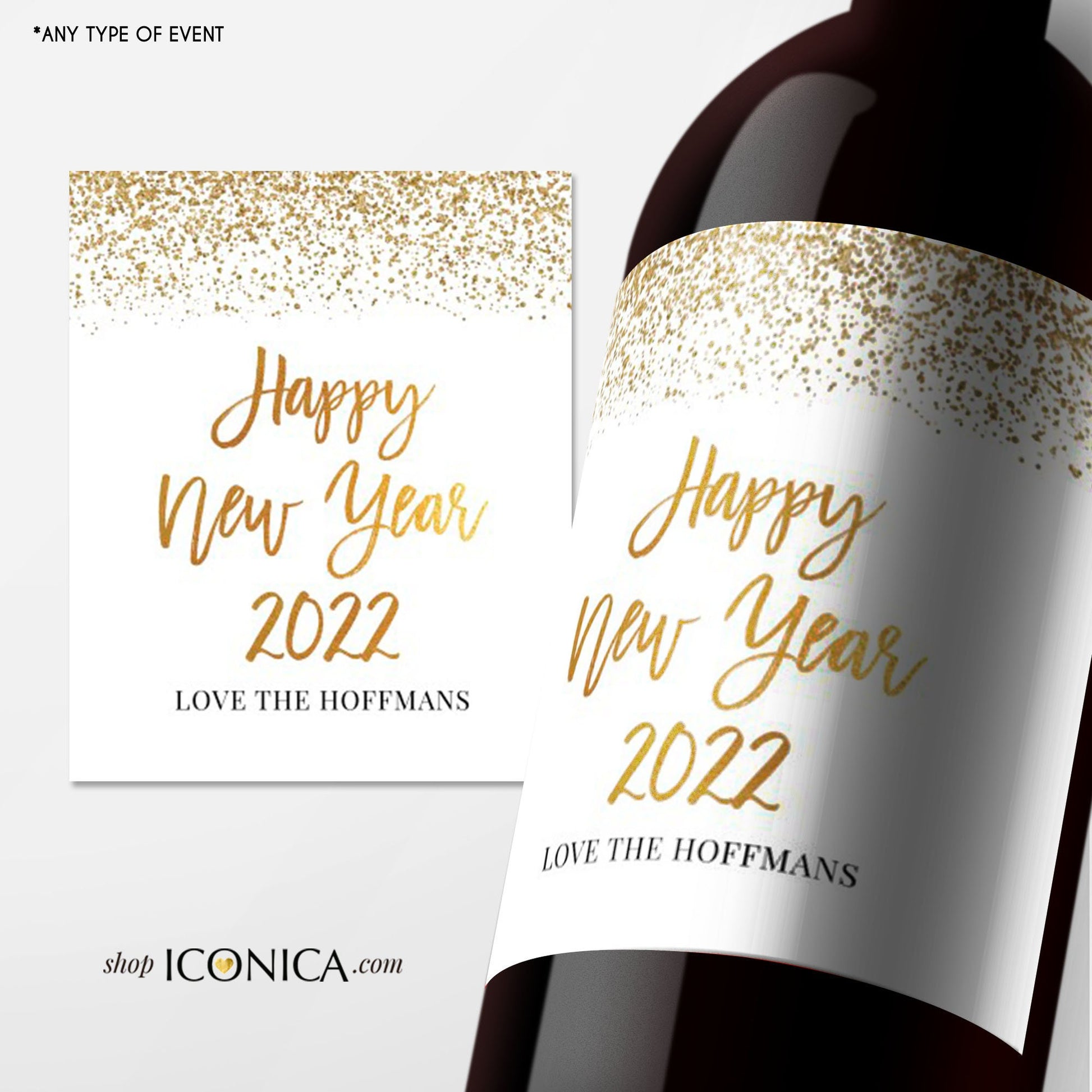 Personalized New Year Wine Labels | Holiday Party Champagne Decor