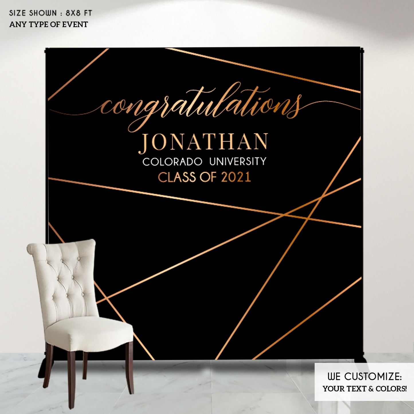 Personalized Graduation Backdrop, Modern Geometric Design
