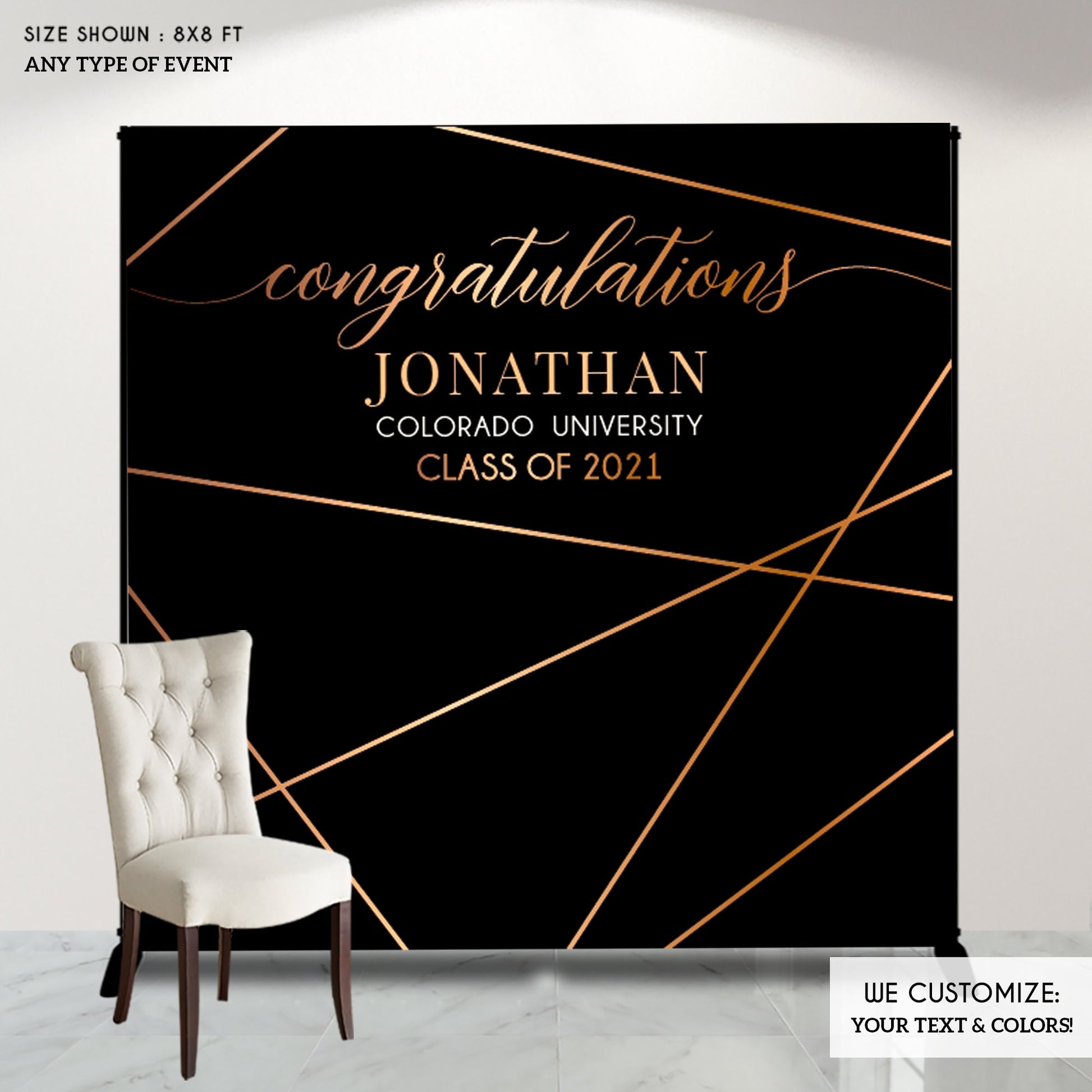 Personalized Graduation Backdrop, Modern Geometric Design