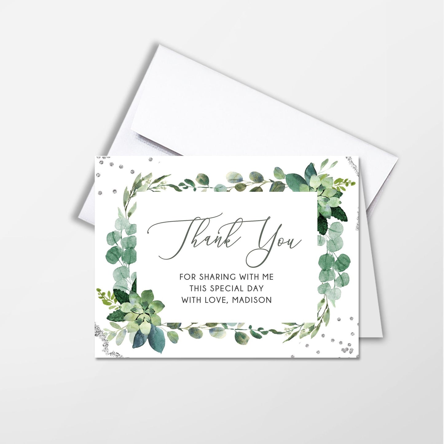 Succulent Greenery Thank You Cards, A2 Printed Cards