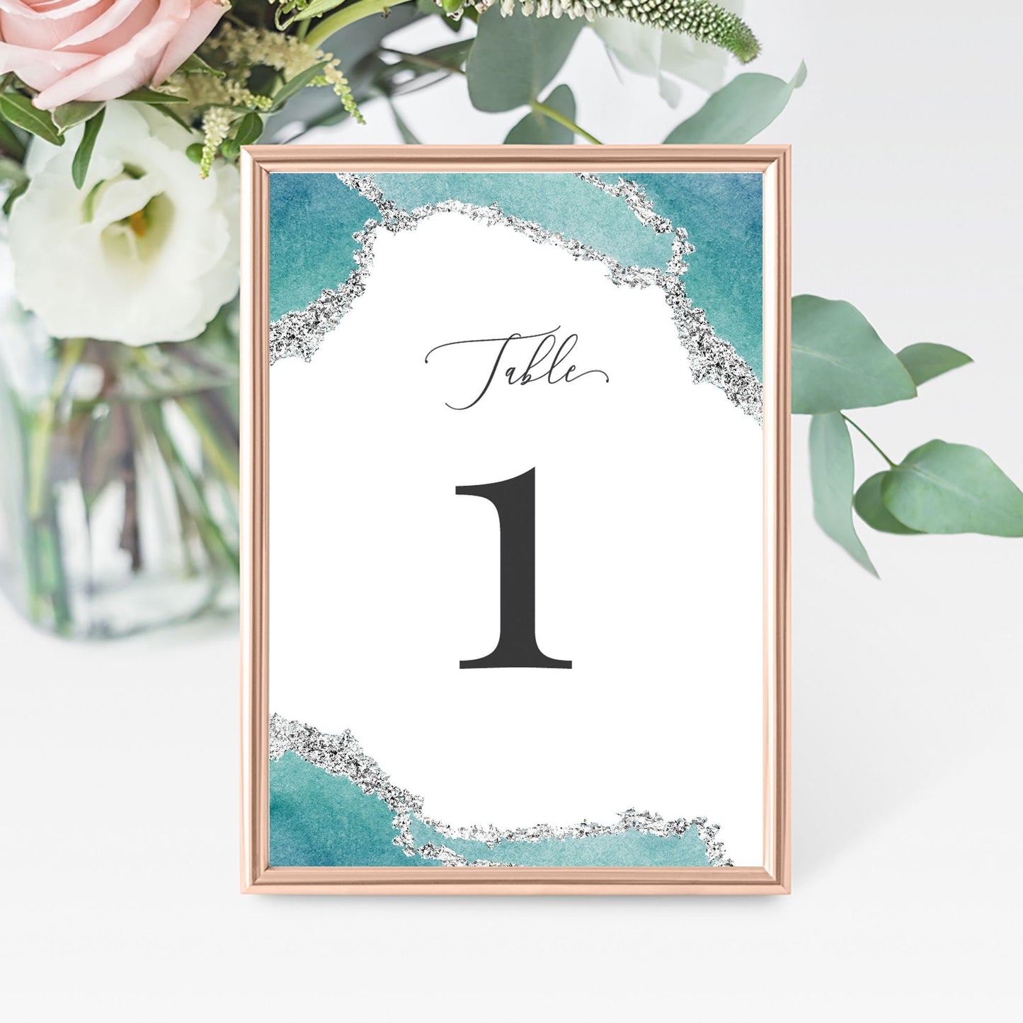 Geode Teal Table Number Cards , Geode Decor Printed