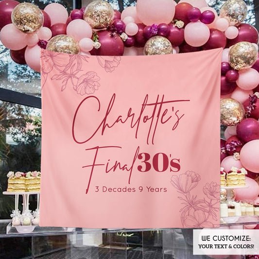 Personalized 30th Birthday Backdrop, Modern Floral Decor