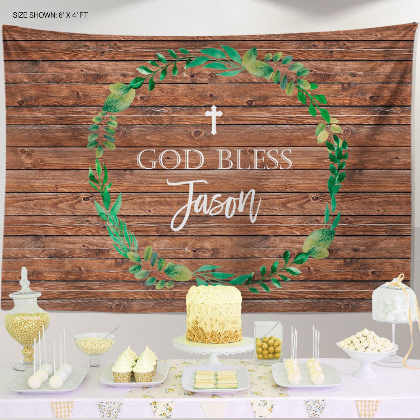 Rustic Communion Backdrop, Woodland Greenery, Personalized Banner (Printed or Printable File)