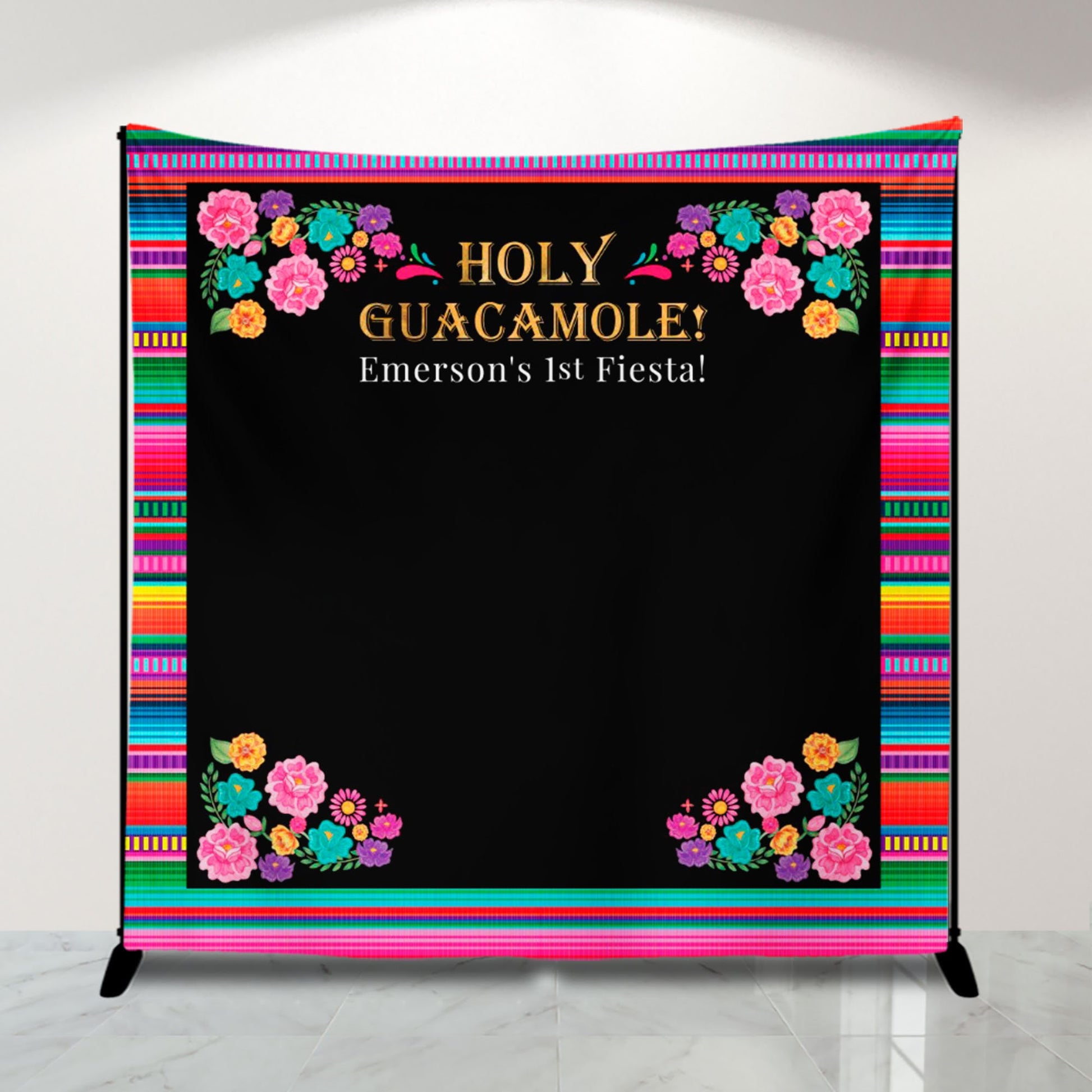 Holy Guacamole Fiesta Backdrop, Mexican Serape and Floral, Personalized Party