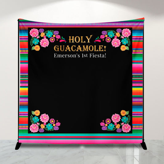 Holy Guacamole Fiesta Backdrop, Mexican Serape and Floral, Personalized Party