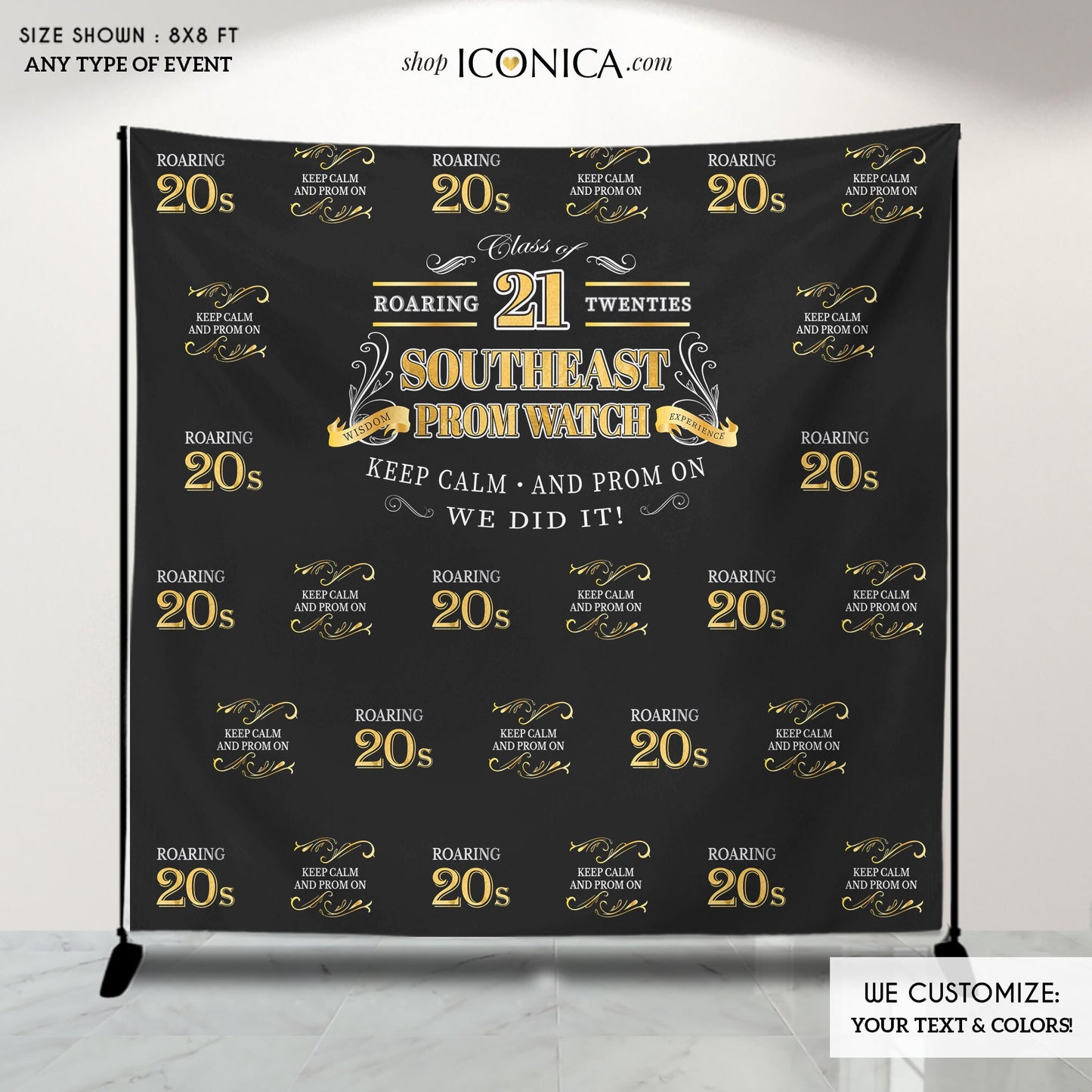 Prom Backdrop, Roaring 20s Theme, Personalized Step and Repeat Banner