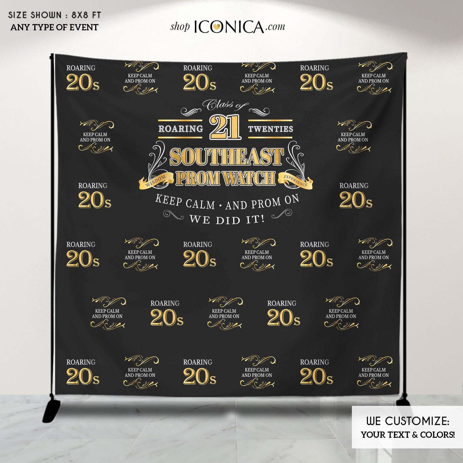 Prom Backdrop, Roaring 20s Theme, Personalized Step and Repeat Banner