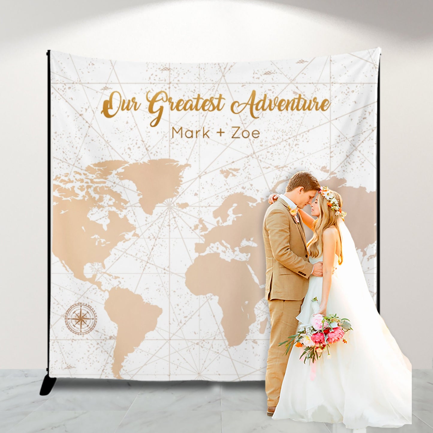 Personalized World Map Wedding Backdrop, Travel Theme Banner