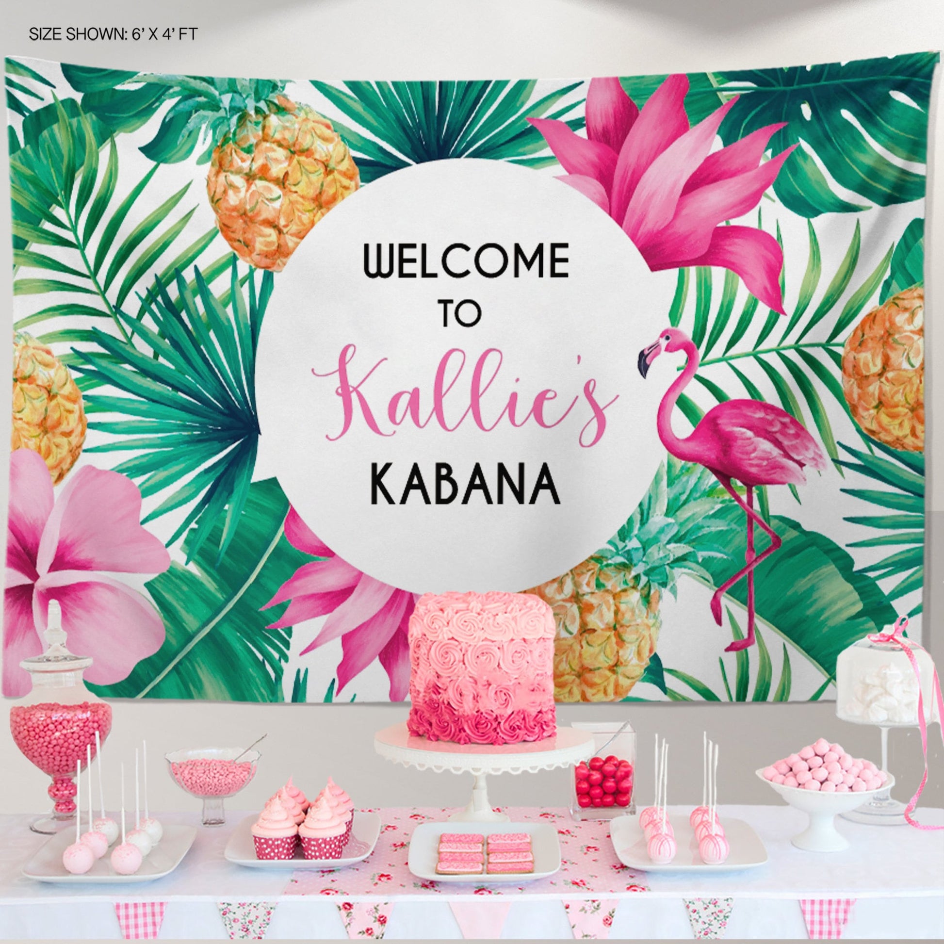 Personalized Luau Bachelorette Backdrop, Tropical Flamingo Party Decor