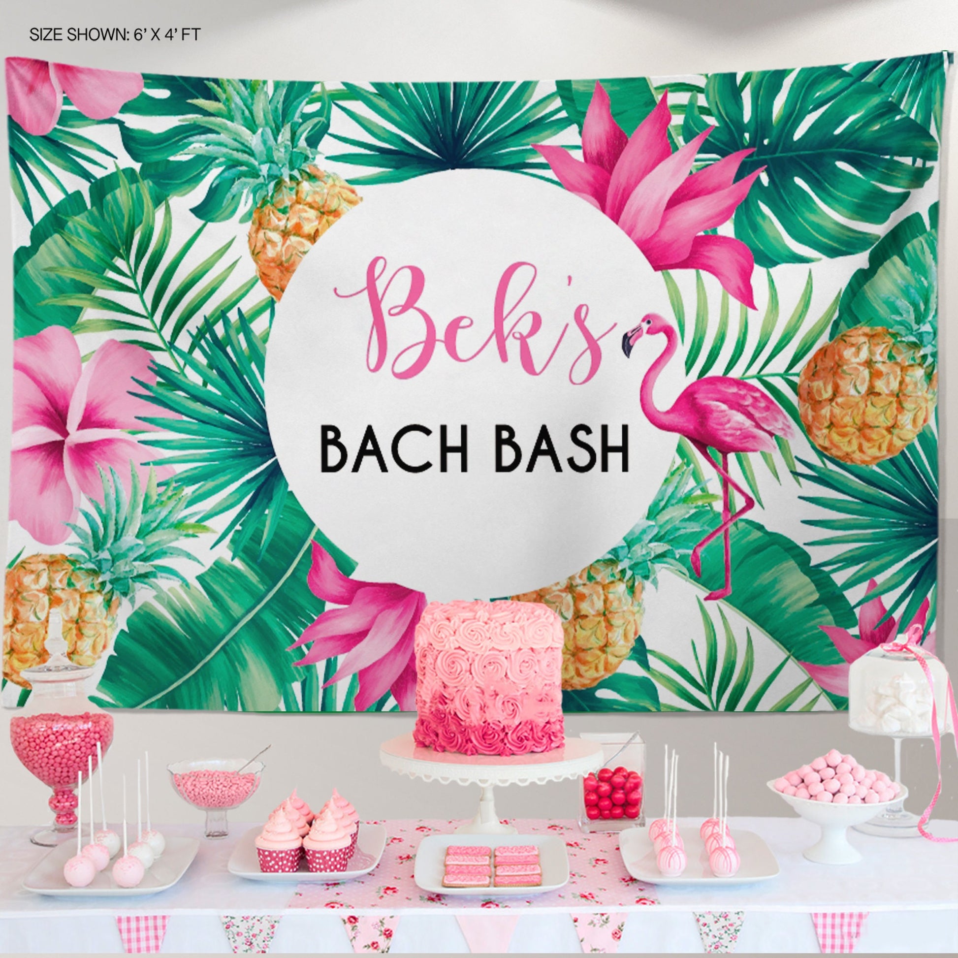 Personalized Luau Bachelorette Backdrop, Tropical Flamingo Party Decor