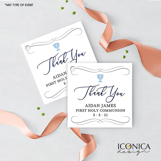 Personalized First Communion Favor Tags, Dove and Chalice Design