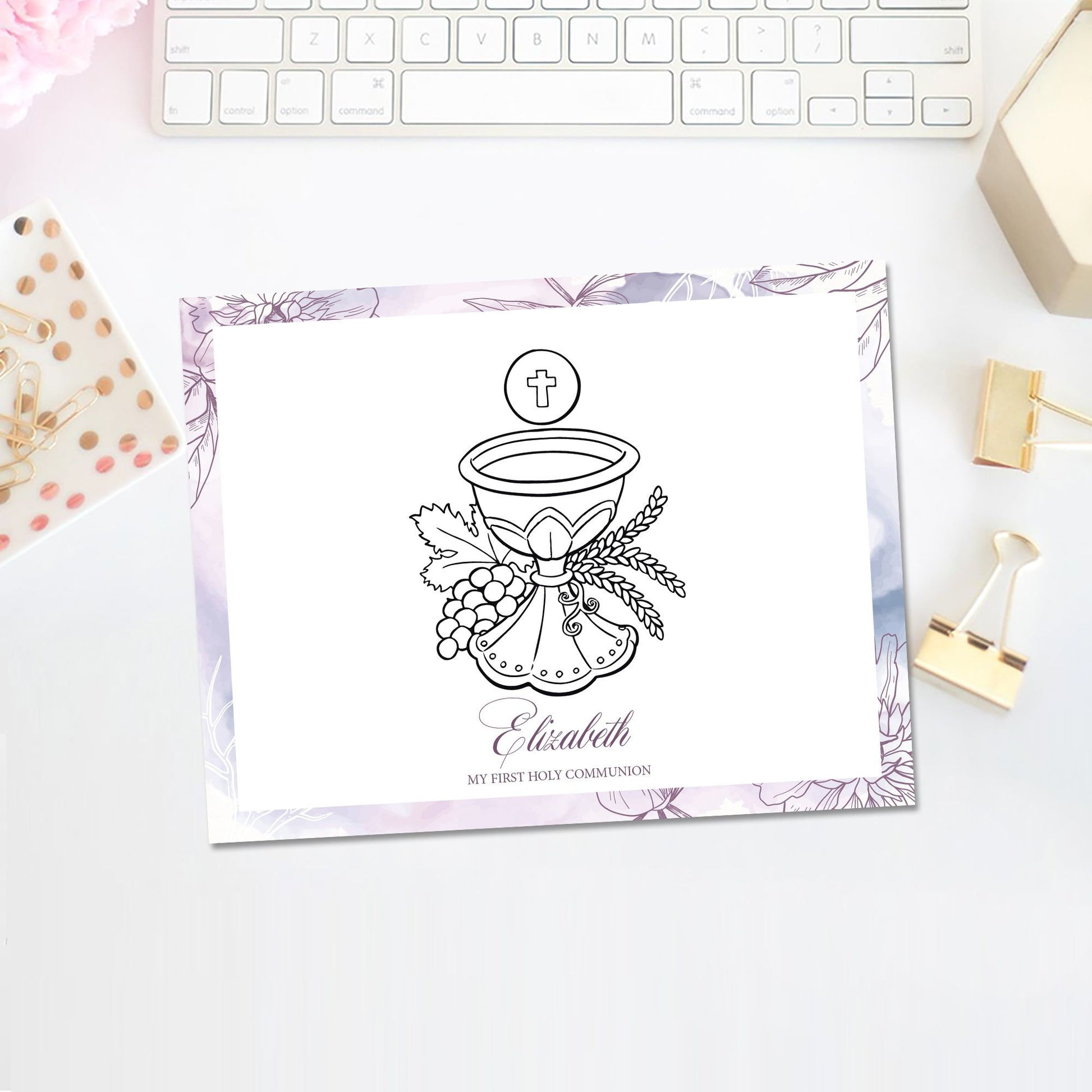 Floral Lavender Watercolor Placemat, 8x10 Printable (DIY)