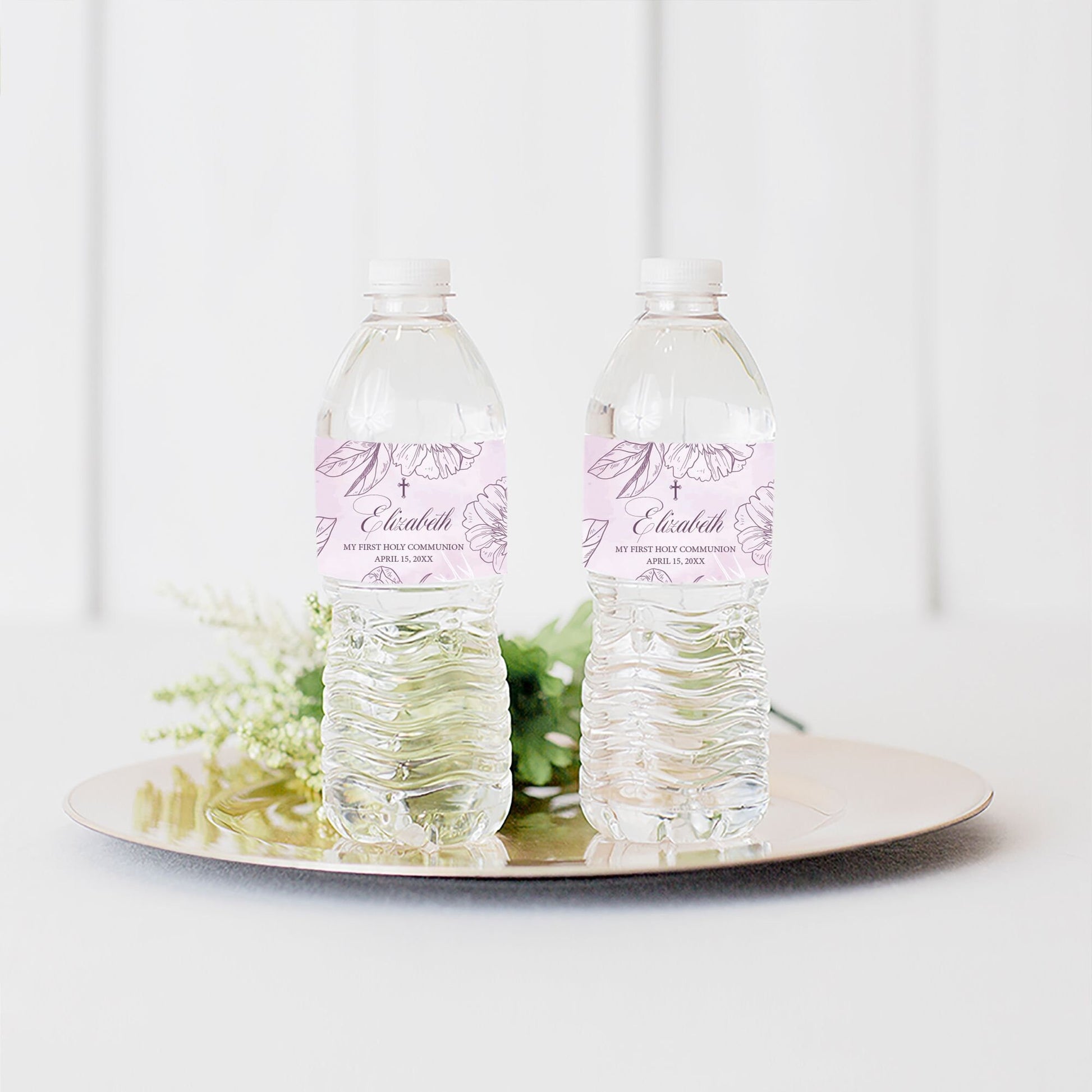 First Communion Favor Stickers, Floral Lavender Watercolor Labels