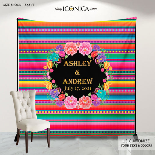 Fiesta Backdrop, Mexican Serape, Floral, Personalized (Printed or Printable File)