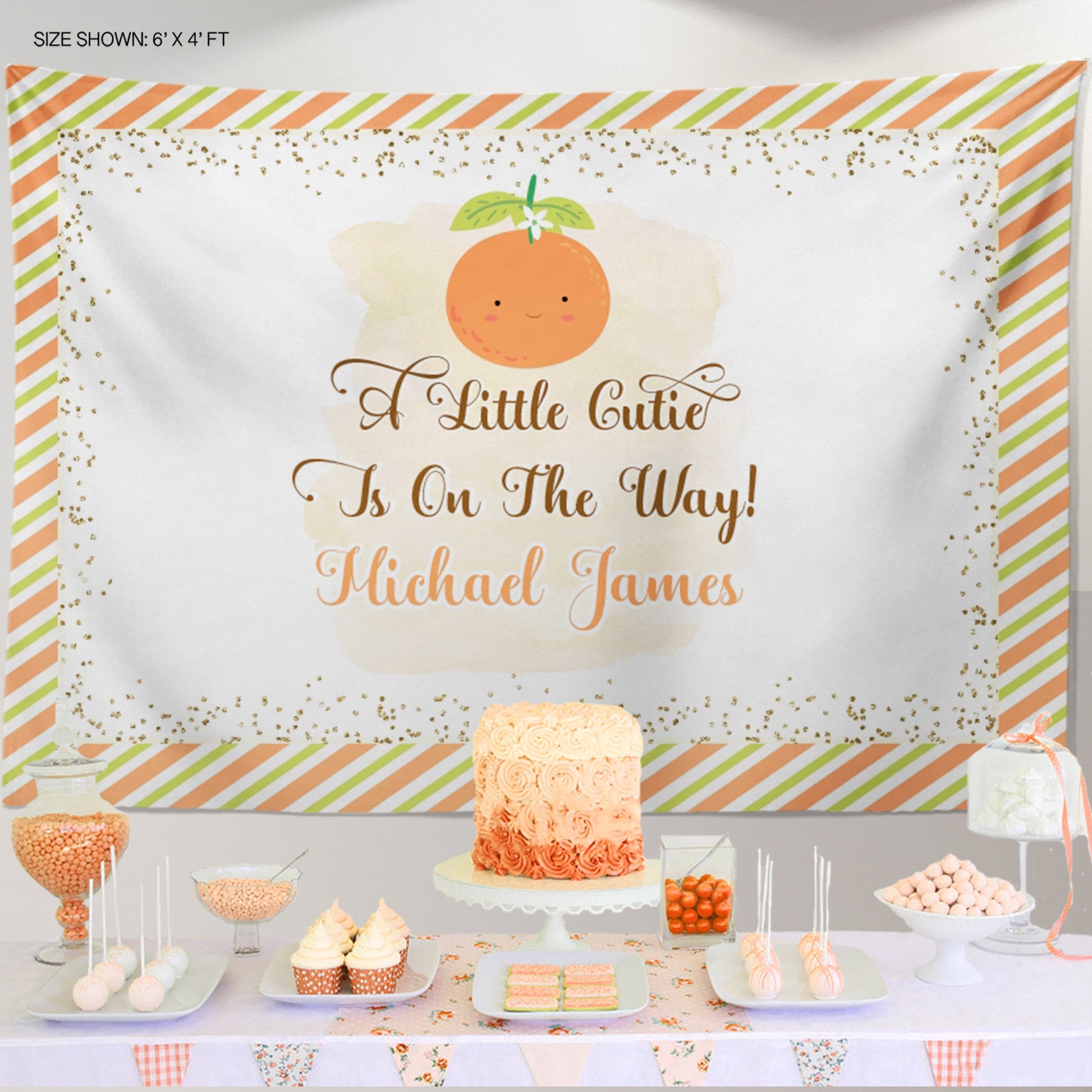 Personalized Little Cutie Baby Shower Backdrop, Party Decor