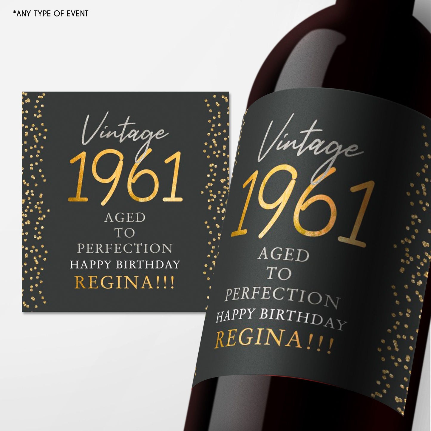 Personalized Vintage Anniversary Wine Label, Custom Beverage Labels