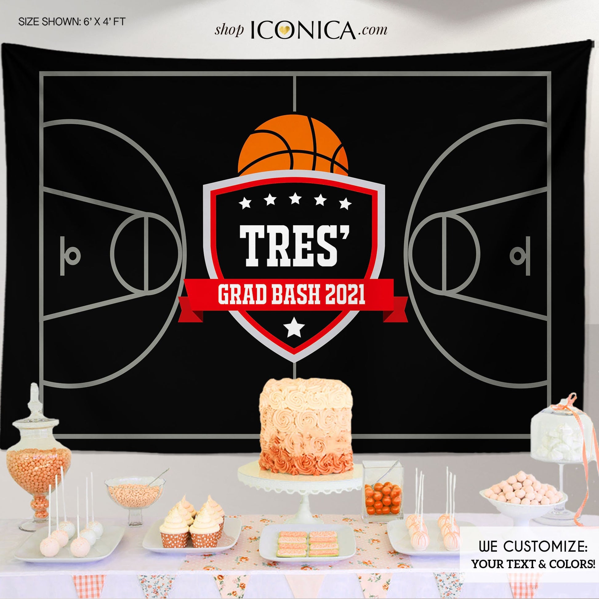 Personalized Basketball Graduation Backdrop, Sports Theme Party